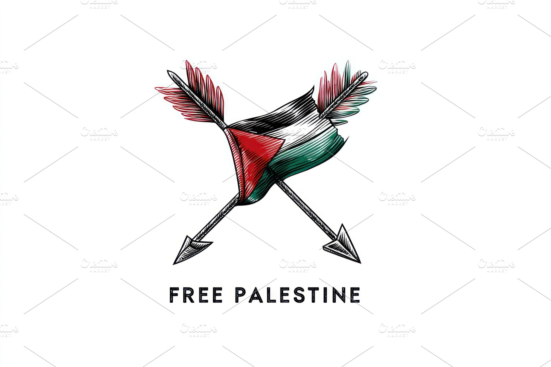 Illustration of Palestinian flag wrapped around crossed arrows w, an Abstract Photo by José Manuel Gelpi
