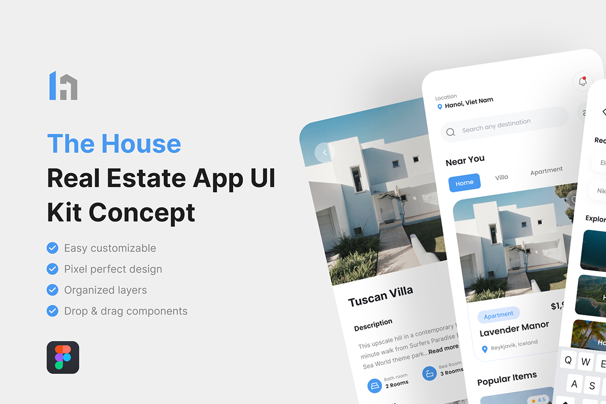 The House_Real Estate App UI Kit, an UI Kit Template by iDoodle Studio