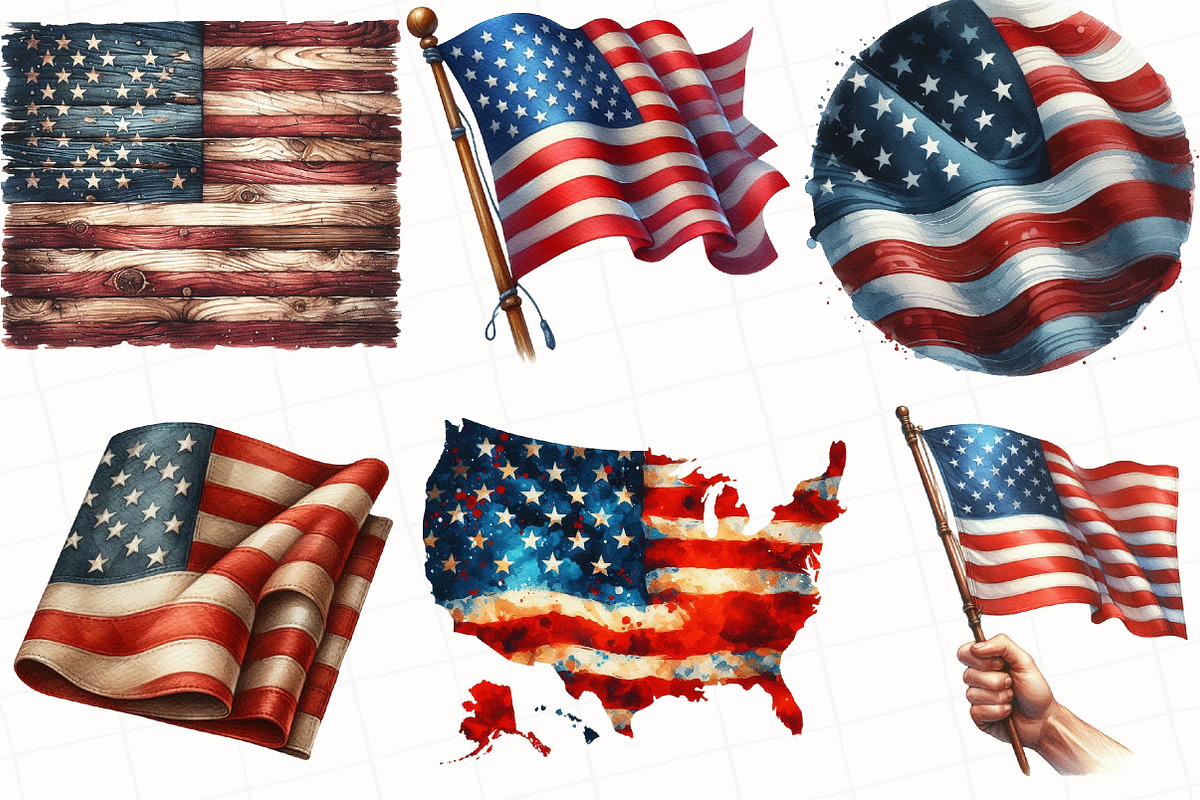 Watercolor American Flag Clipart, an Illustration by OK Design (Photo 4 of 5)