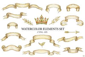 Watercolor Vintage Elements Set