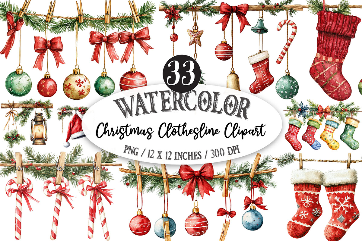 Christmas Clothesline Clipart PNG, a Seasonal Illustration by Designking (Photo 1 of 5)