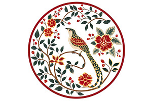 Bird on flowering branch in ornate, an Object Illustration by Lermont51