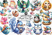 Watercolor Whimsical Birds Clipart, an Illustration by Designking (Thumbnail 1 of 4)
