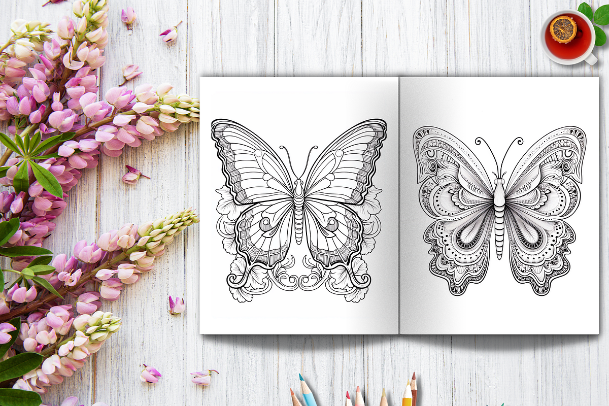 Flowers and Butterfly Coloring Book, an Animal Illustration by LA Design (Photo 8 of 10)