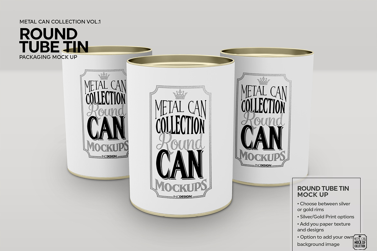 Round Tube Tin Packaging Mockup, a Cups & Container Mockup by INCDesign (Photo 2 of 5)