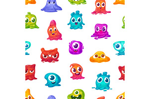Cartoon slimy monsters seamless, an Illustration by LadadikArt