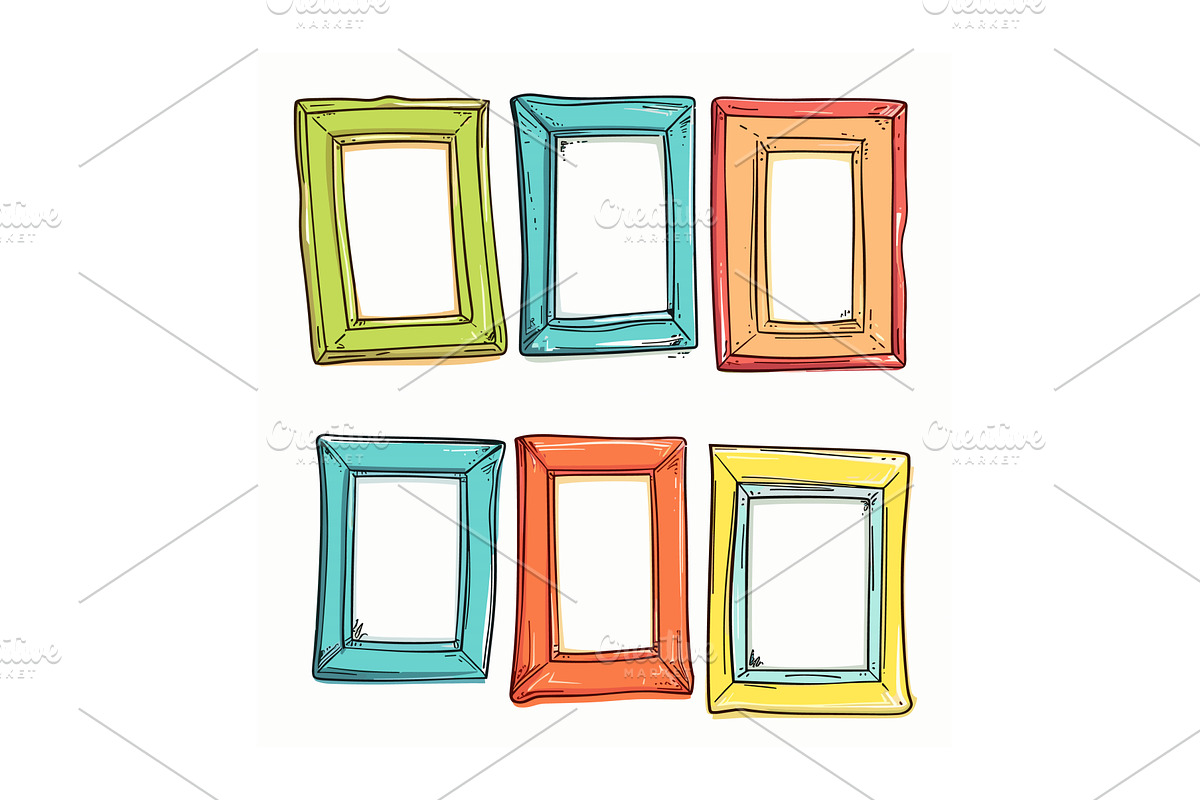 Handdrawn picture frames colorful, an Object Illustration by Vectorstockersland