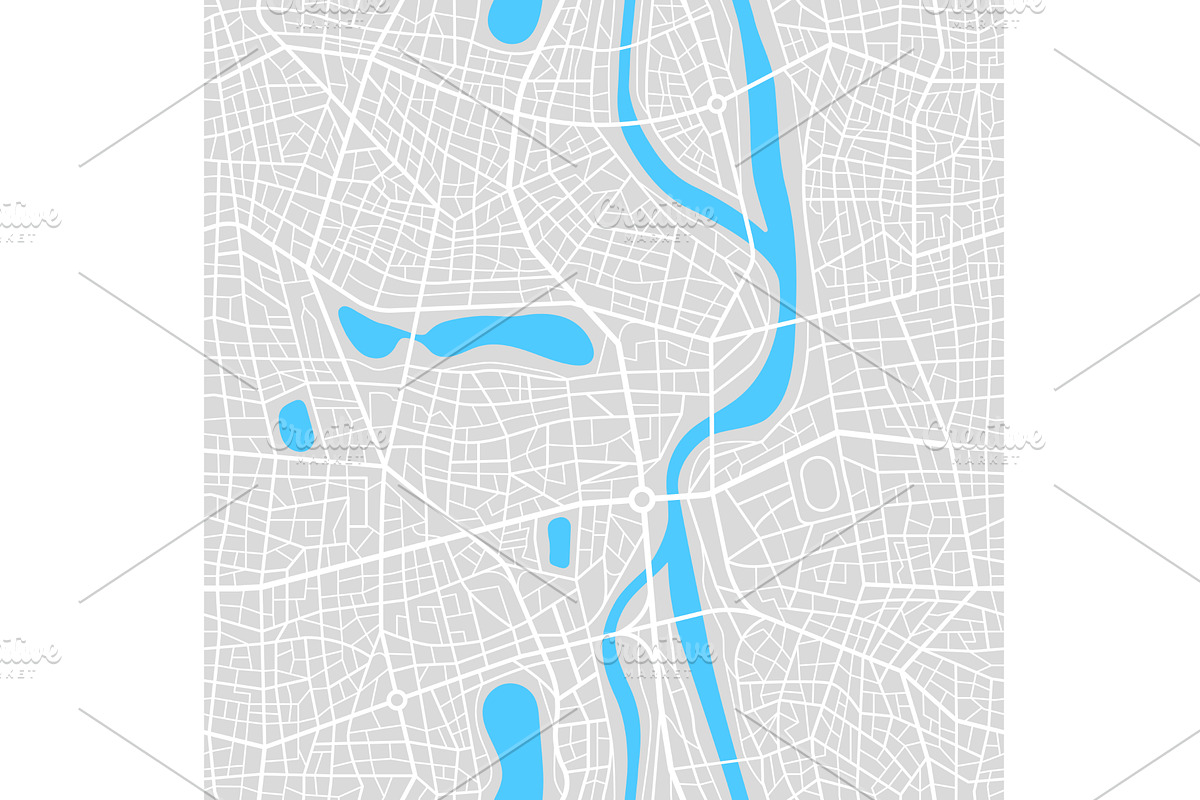City map seamless pattern with river, a Decorative Illustration by Vector Tradition