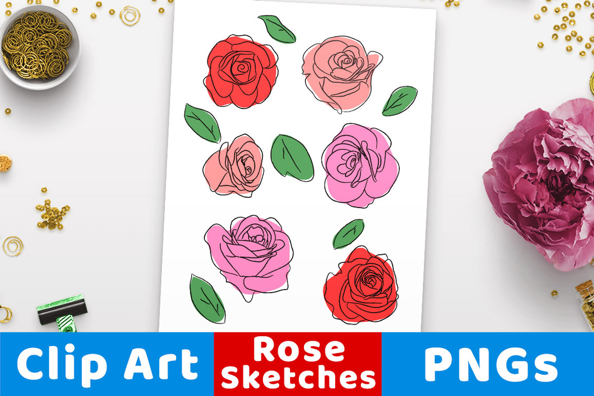 Sketch Roses Clipart, an Illustration by The Digital Download Shop (Photo 1 of 4)