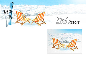 Ski Resort. Watercolor Collection