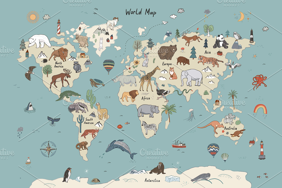 Animals World Map, an Animal Illustration by GooseFrol (Photo 4 of 28)
