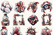 Watercolor Ocean Summer Clipart, a Seasonal Illustration by BusyDaydesign (Thumbnail 2 of 9)