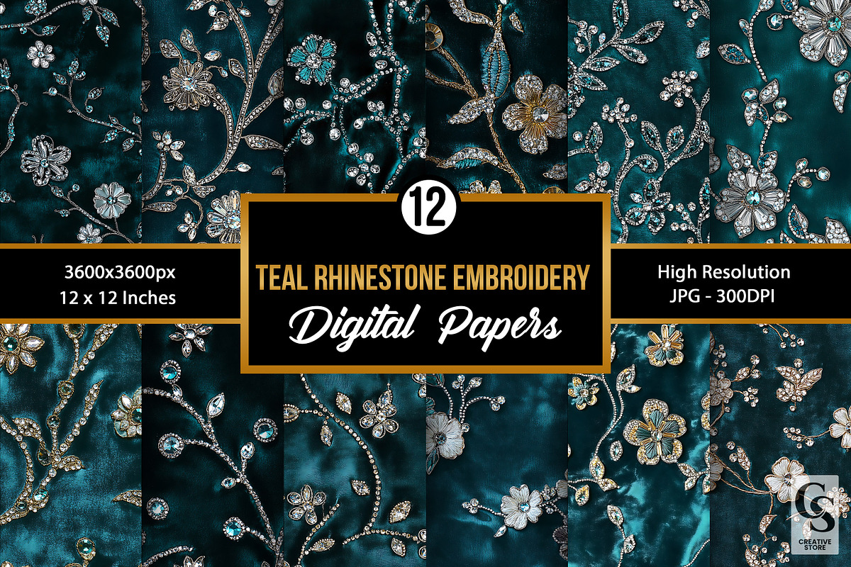 Teal Embroidered Rhinestones Velvet, a Pattern Graphic by Creative Store (Photo 1 of 5)