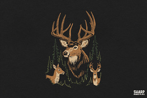 Rustic Buck And Deer In Dark Pine