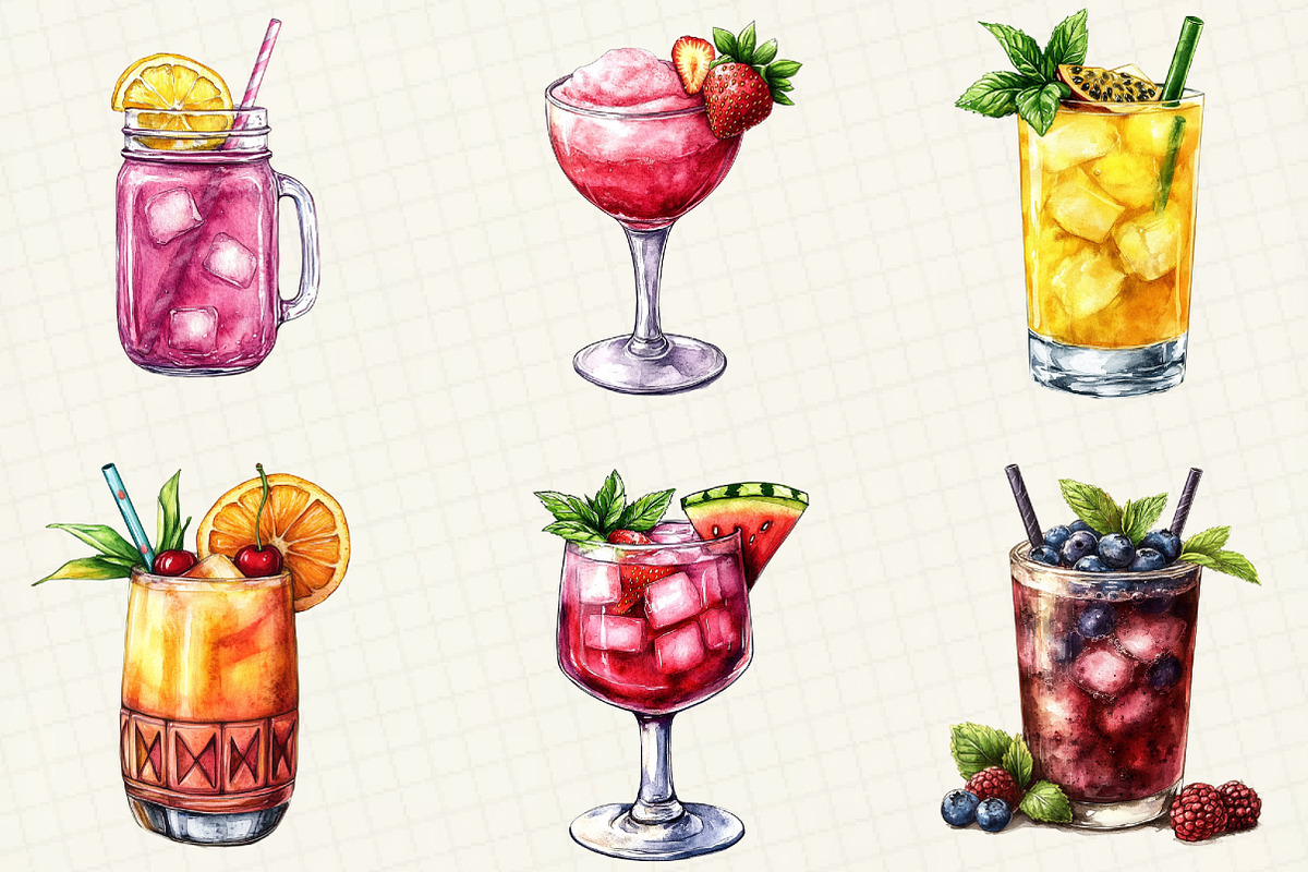 Watercolor Summer Drinks Clipart, an Illustration by OK Design (Photo 4 of 5)