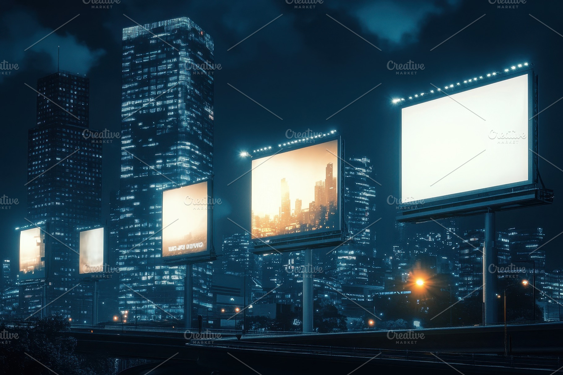Futuristic cityscape at night, a Photo by Pavel_design