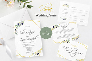 Greenery Wedding Invitation Suite, an Invitation Template by SunRayArtDesigns
