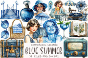 1920s Blue Summer Clipart, an Illustration by OK Design (Thumbnail 1 of 5)