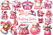 Pink Trendy Christmas Santa Png Bund, an Illustration by Watercolor design (Thumbnail 1 of 4)