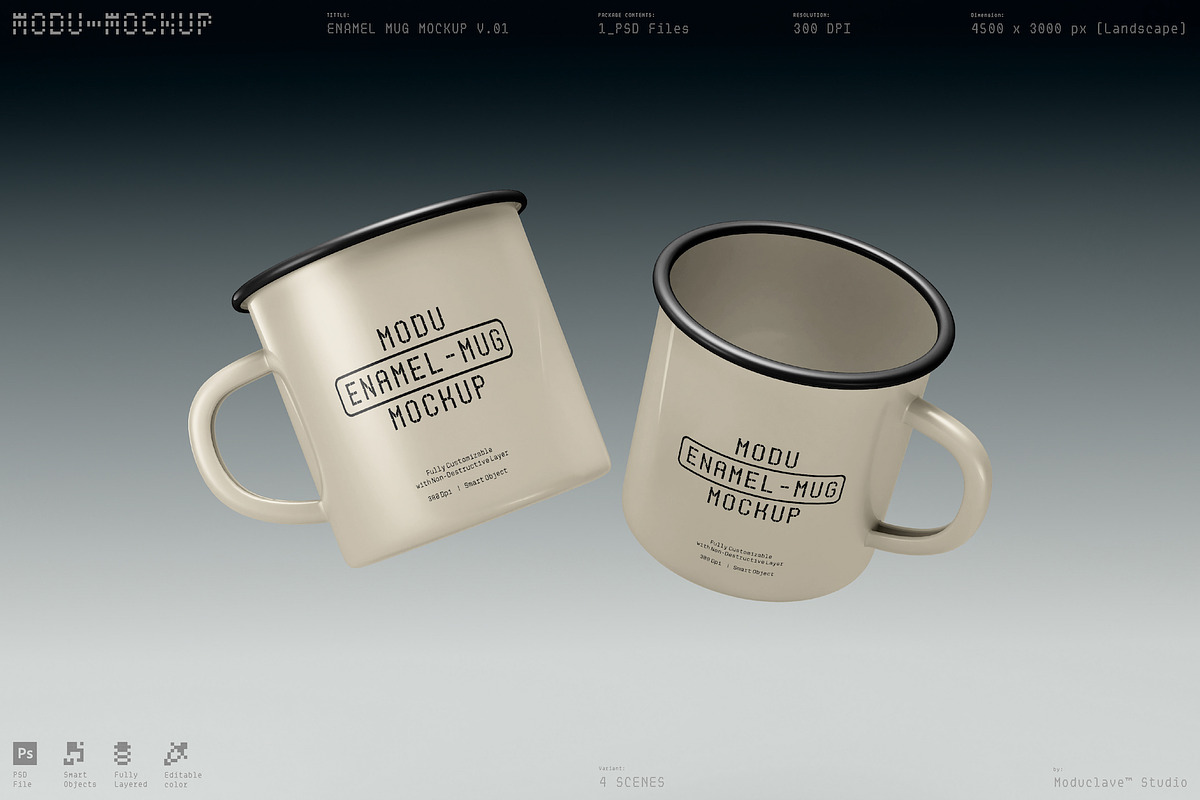 4 Scenes - Enamel Mug Mockup Kit V01, a Merchandise Mockup by Moduclave Studio (Photo 4 of 7)