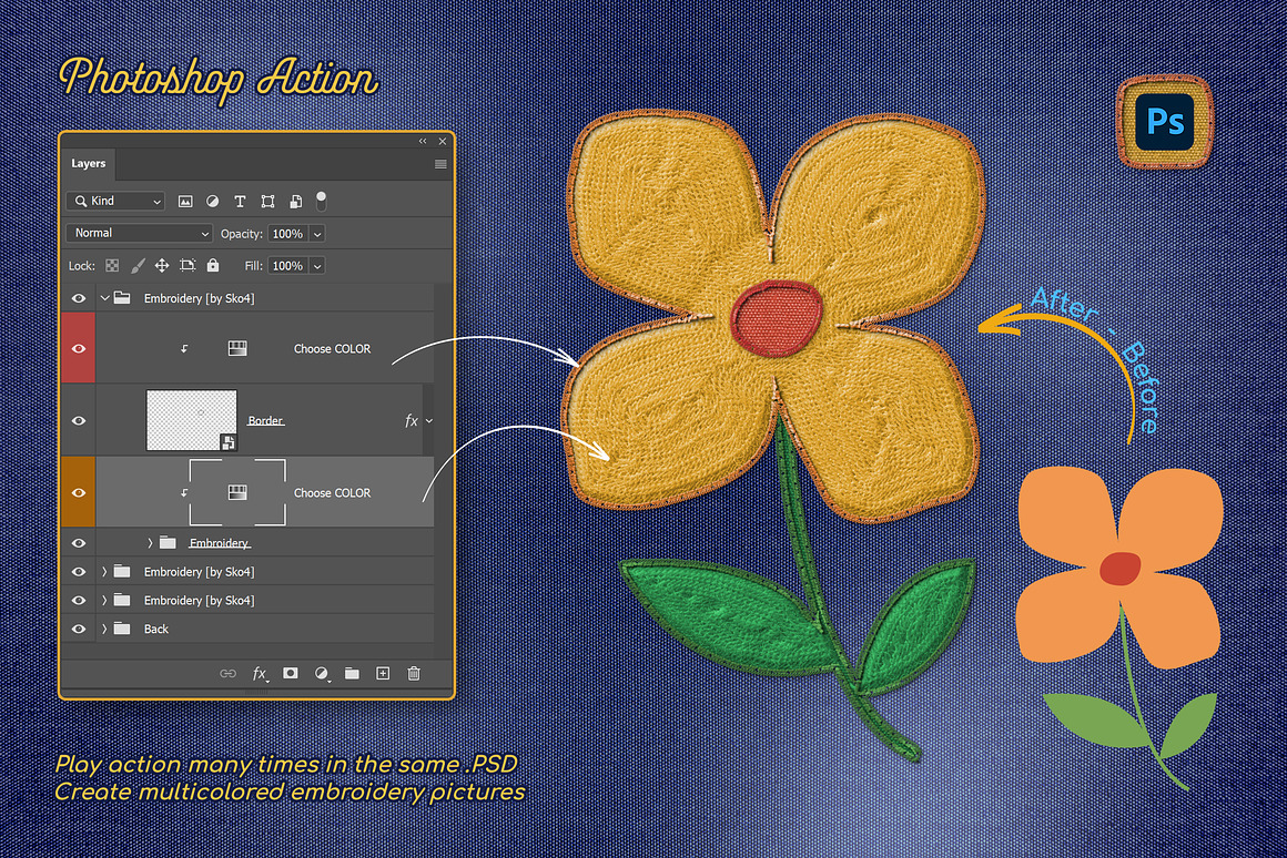 Embroidery Photoshop Action, an Action Add-On by Andrew Skoch Design (Photo 5 of 7)