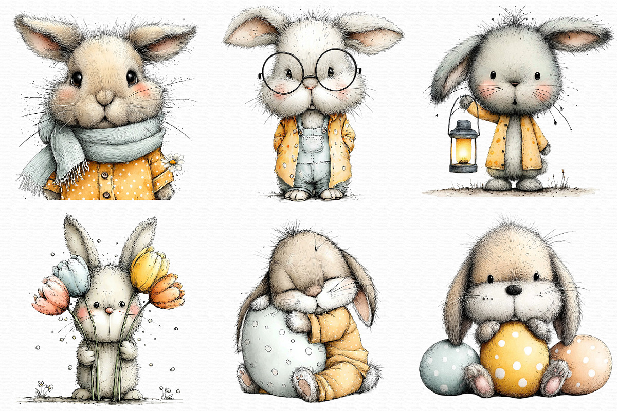 Whimsical Easter Bunny Clipart, an Illustration by Libby Wishes (Photo 9 of 9)