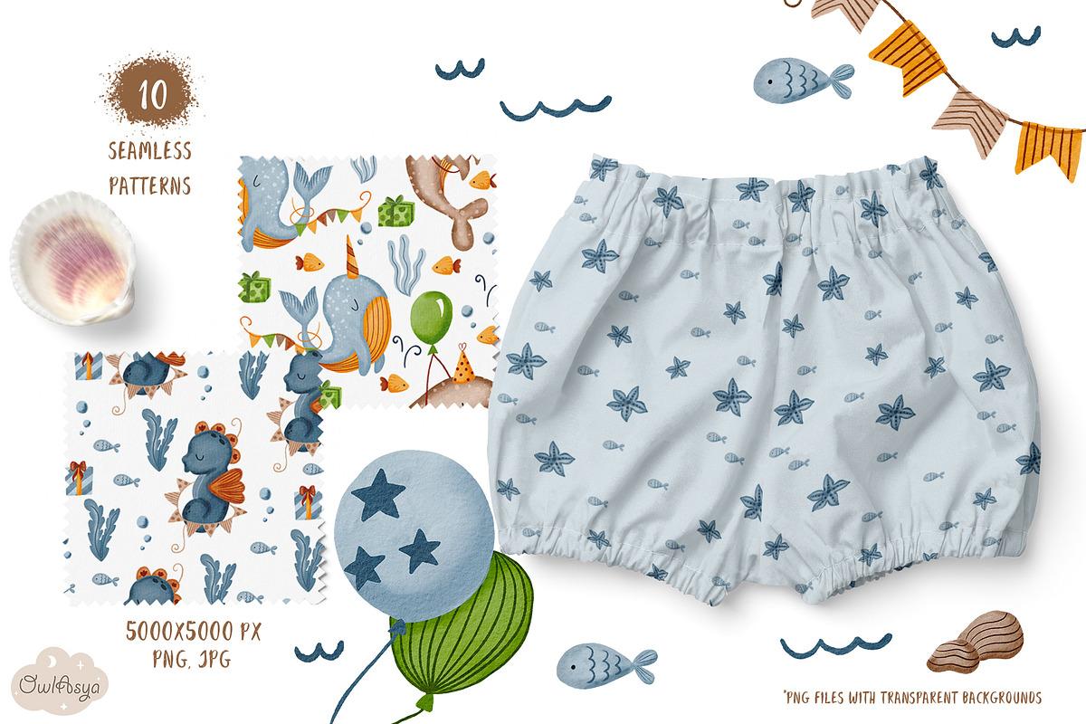 Sea animals. Birthday collection., an Animal Illustration by owlasya (Photo 7 of 9)