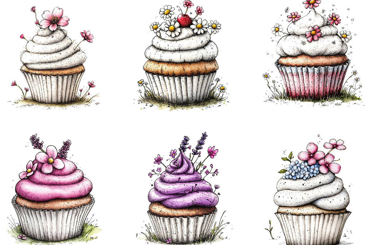 Watercolor Spring Cupcake Clipart, an Illustration by Designking (Photo 5 of 5)
