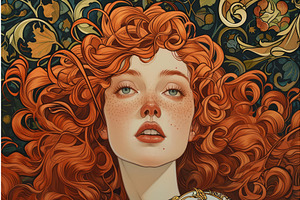 Vintage Art Nouveau Woman Redhaired