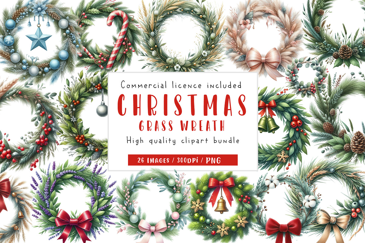 Grass Wreath Christmas Sublimation, an Illustration by CreationArt (Photo 1 of 6)