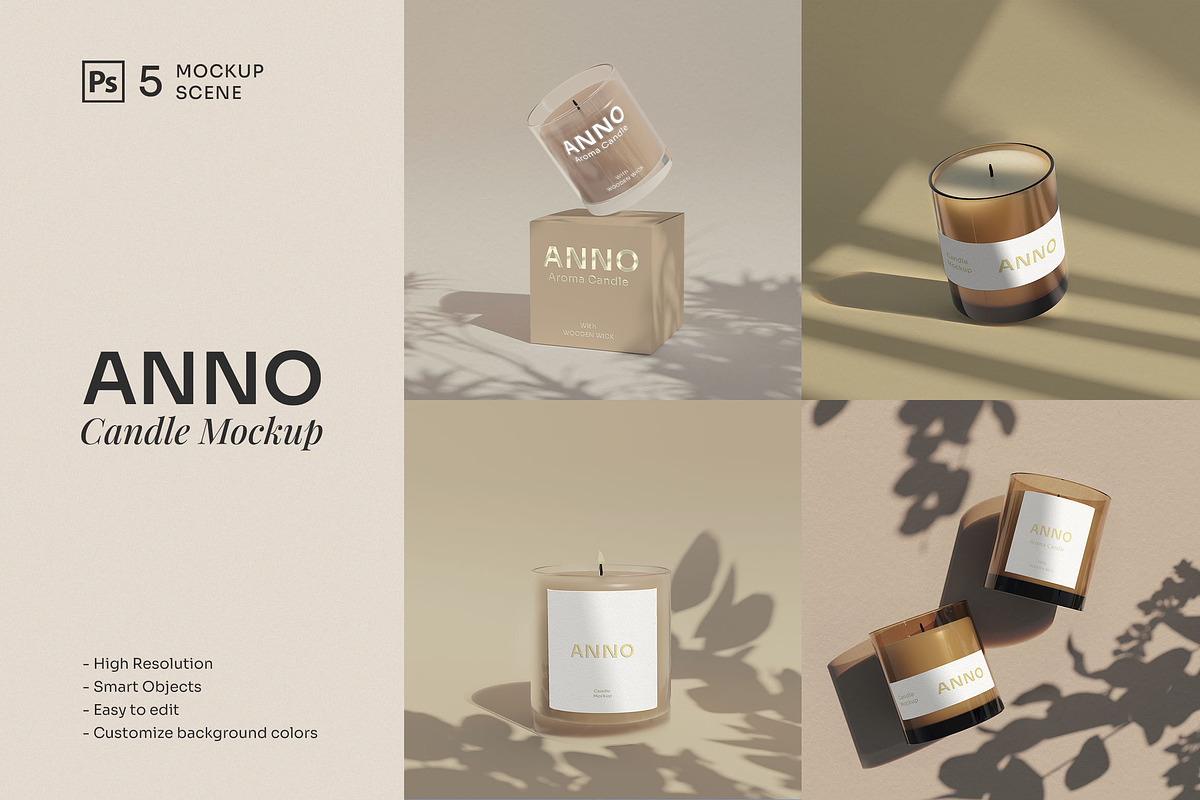 Anno || Glass Candle Mockup, a Packaging Mockup by JafarNation (Photo 1 of 6)