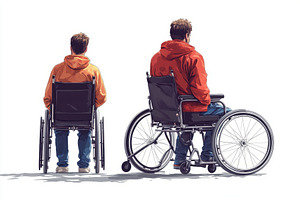 Man in wheelchair wearing orange hoo, a Photo by Tanuart