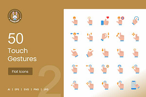 50 Touch Gestures Flat Multicolor, an Icon by IconBunny
