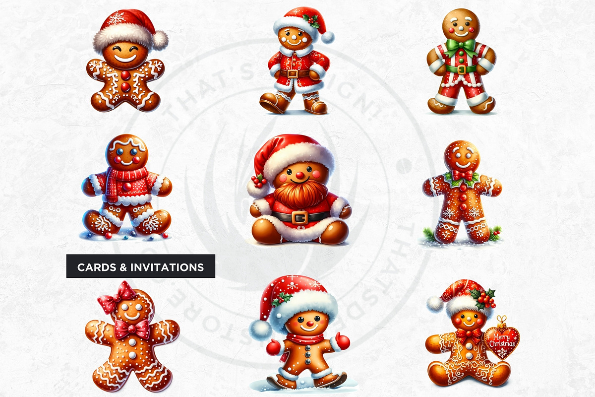 Christmas Gingerbread man cliparts, a Seasonal Illustration by ThatsDesignArt (Photo 6 of 10)