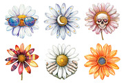 Watercolor Groovy Halloween Daisies, an Illustration by Daily.Designs (Thumbnail 2 of 5)