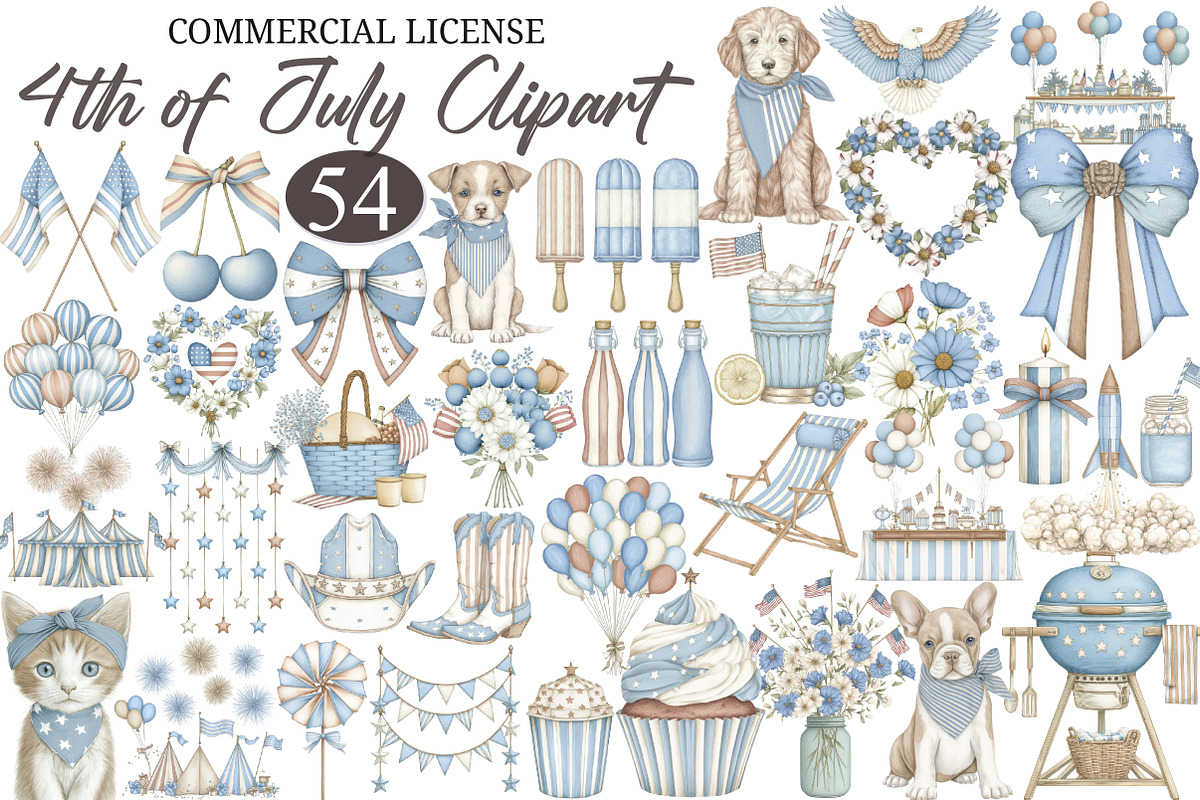 Watercolor 4th of July Clipart, a Seasonal Illustration by designcity5 (Photo 1 of 5)