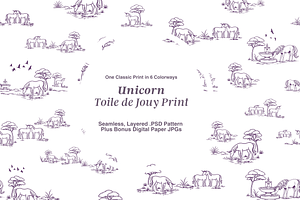 Unicorn Toile de Jouy Pattern, a Background Graphic by Hughes Studio
