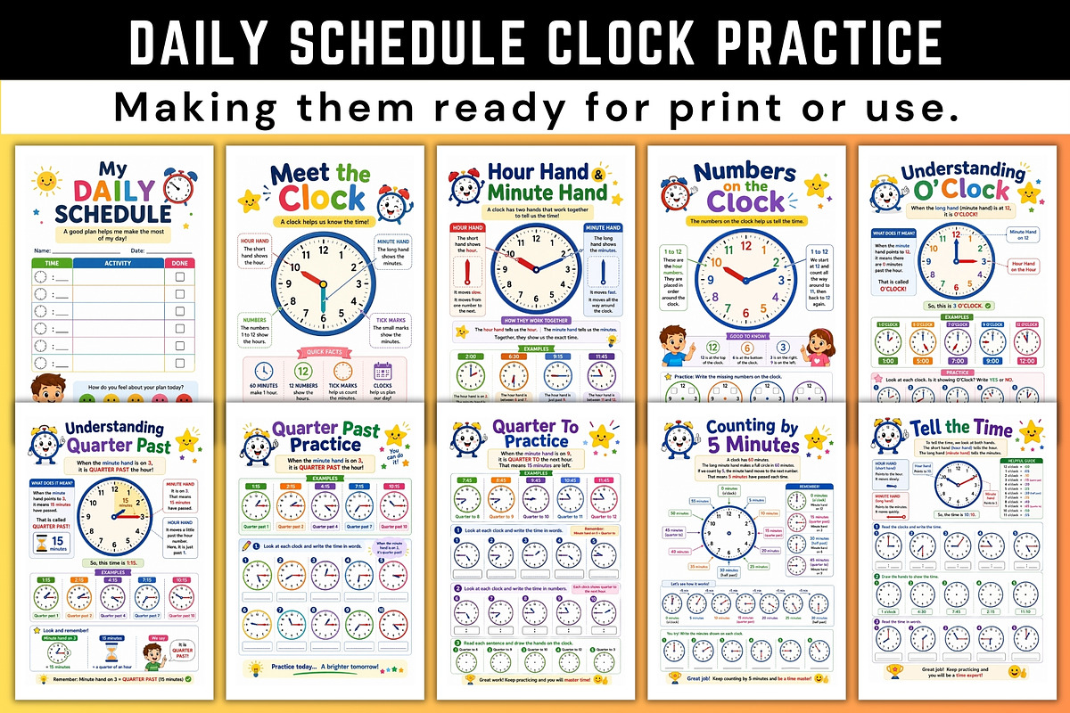 Daily Schedule Clock Practice, a Stationery Template by Designmela01 (Photo 2 of 6)