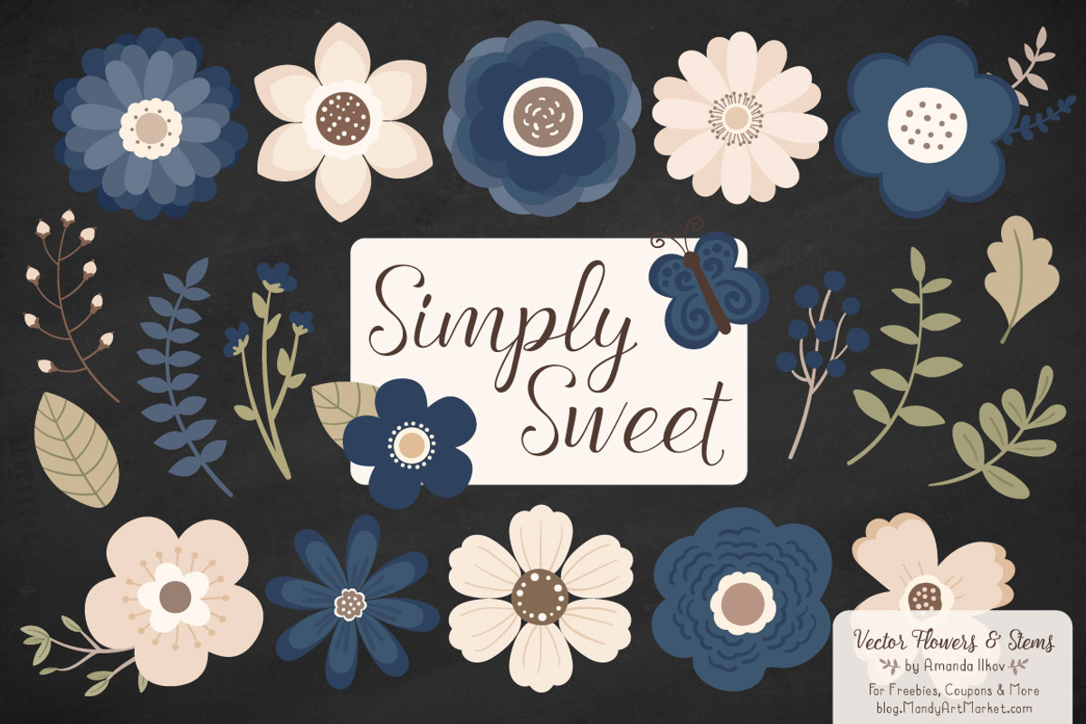 Navy Flowers Clipart & Vectors, an Illustration by Amanda Ilkov (Photo 2 of 4)