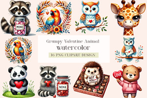 Grumpy Valentine Animal Clipart, a Seasonal Illustration by DreamArtGraphic
