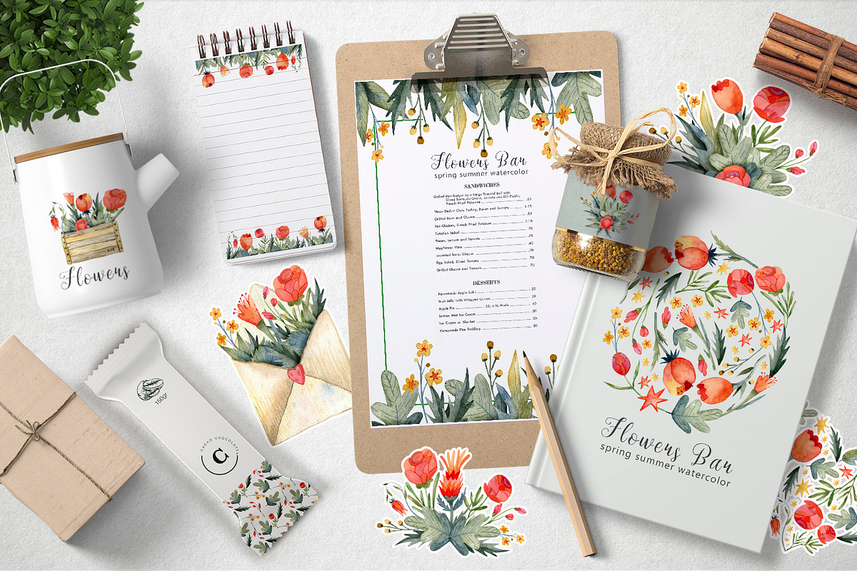 Flowers Bar spring watercolor, an Illustration by annasokol_ (Photo 2 of 5)