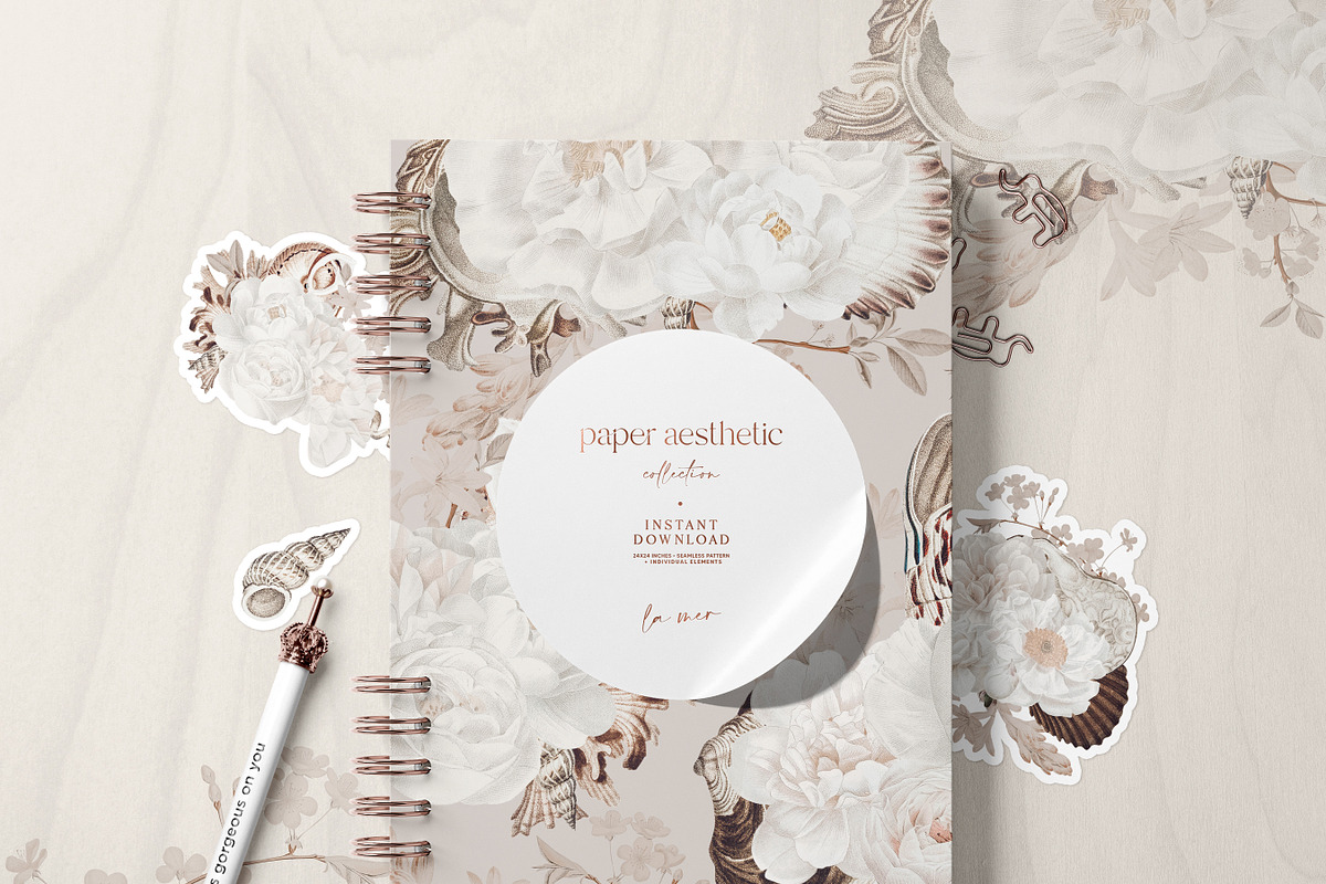 Beige Floral Paper Pack, a Pattern Graphic by paper aesthetic (Photo 5 of 8)