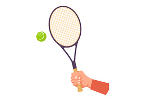 Hand holding tennis racket. Players, a Sport Illustration by Vectorbuum