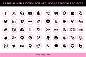 75 Pink Social Media Icons