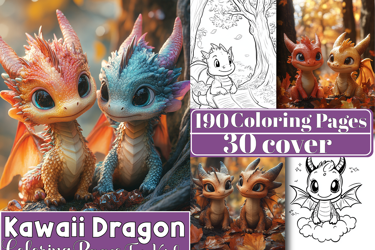 Cute Kawaii Dragon Coloring Book, an Animal Illustration by Design Zone
