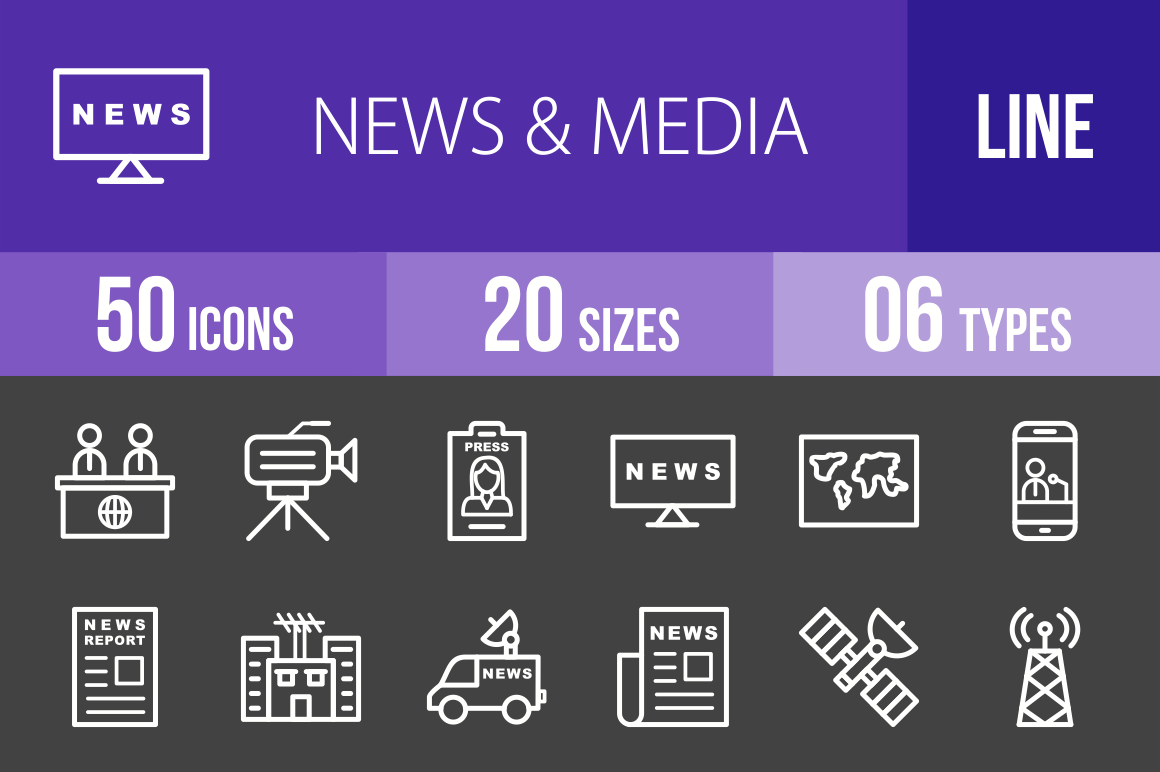 50 News & Media Line Inverted Icons, an Outline Icon by IconBunny