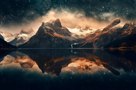 starry sky over mountains and lake, a Photo by Pictures for you!!!!!!!!!