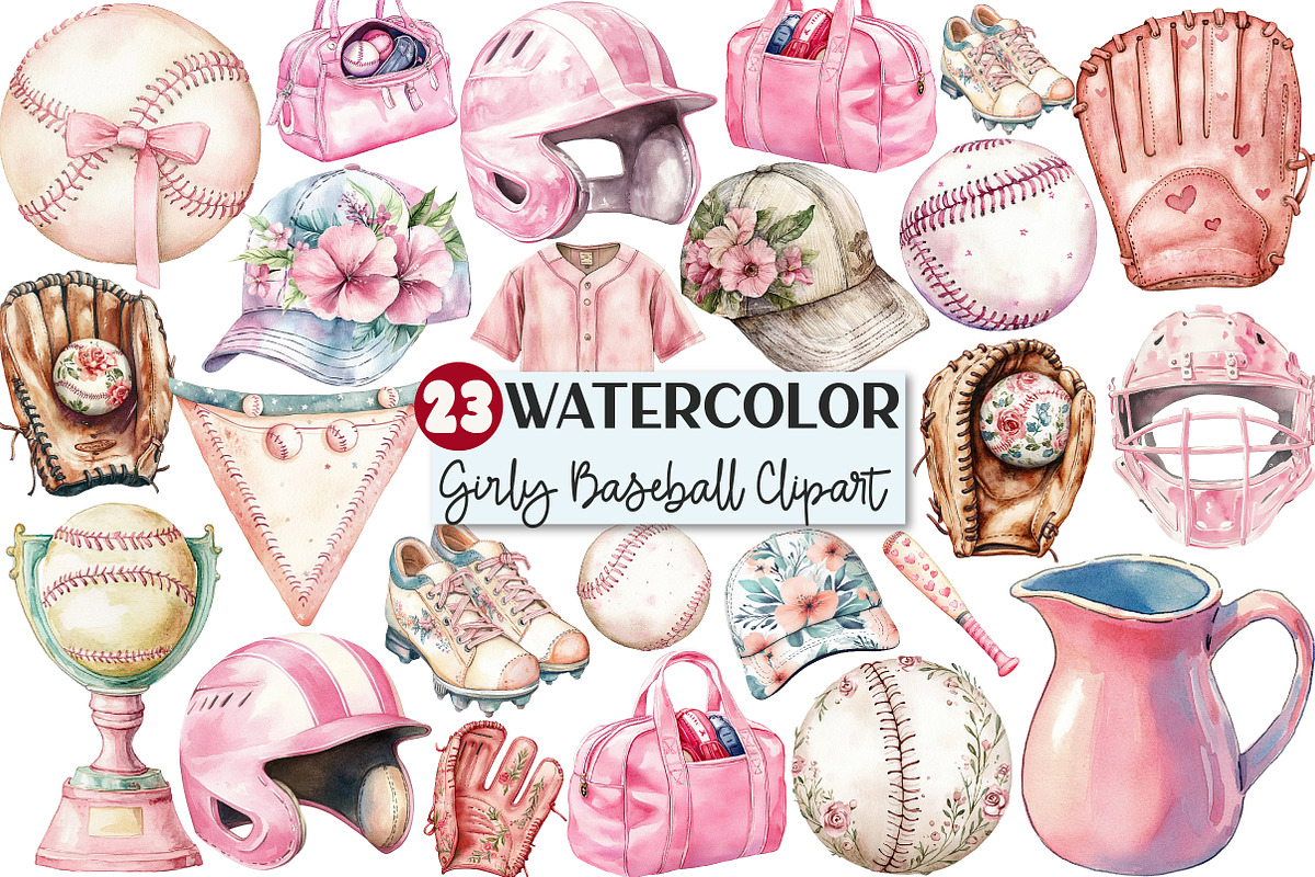 Retro Girly Baseball Clipart, an Illustration by Rose Art (Photo 1 of 4)