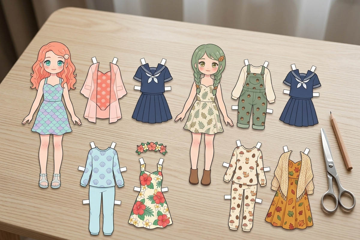 Kawaii Paper Doll Printable, a Person Illustration by Image for Sale (Photo 2 of 3)