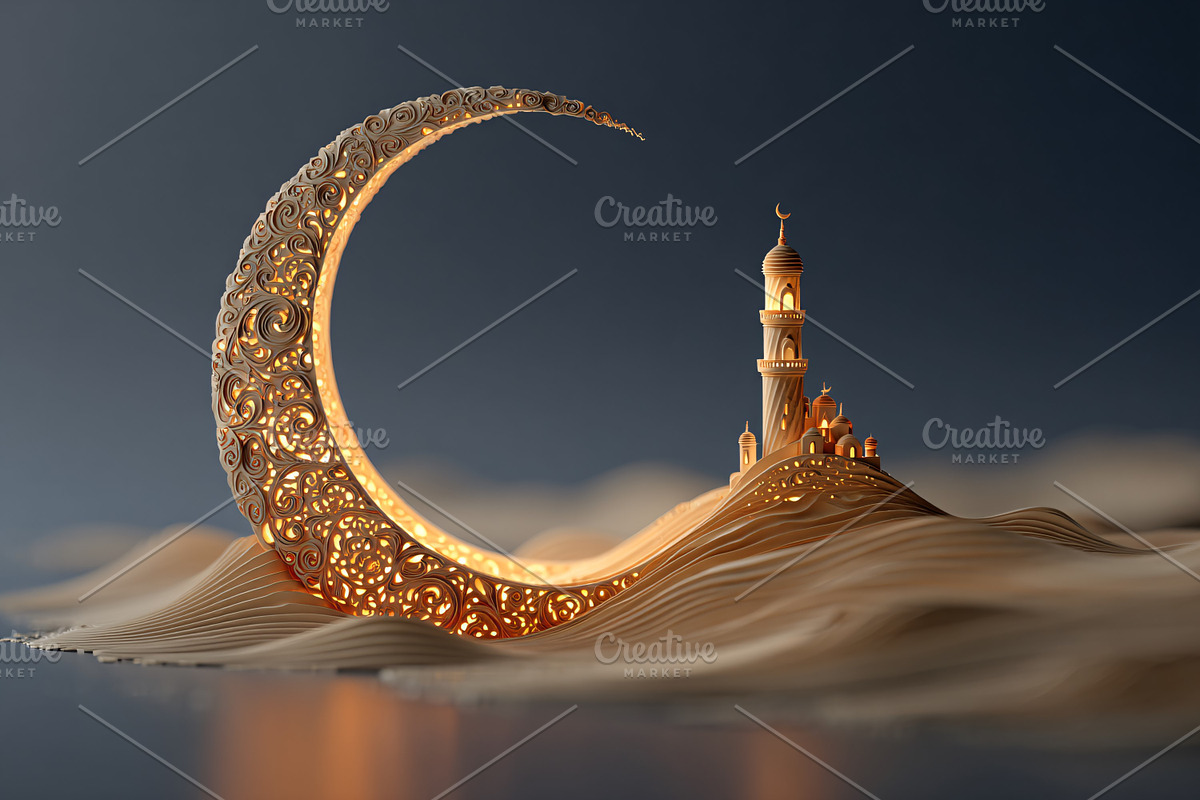 Golden crescent moon and mosque on s, a Background Photo by shahsoft (Photo 2 of 2)